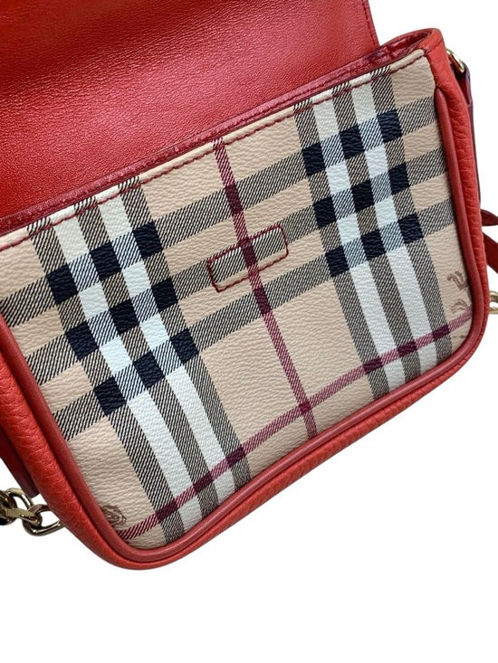 Burberry Red Leather & Signature Check Tassel Crossbody - Picture 7 of 11